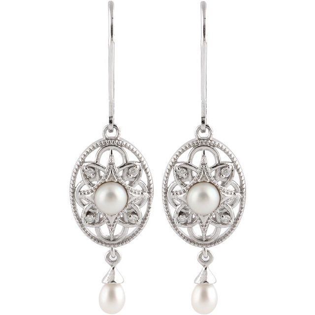 Sterling Silver & Cultured Freshwater Pearl .05 CTW Diamond Earrings