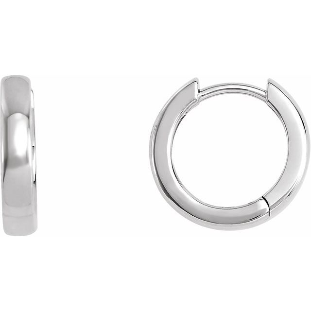 14K White Gold Hinged Hoop Earrings, Round Profile