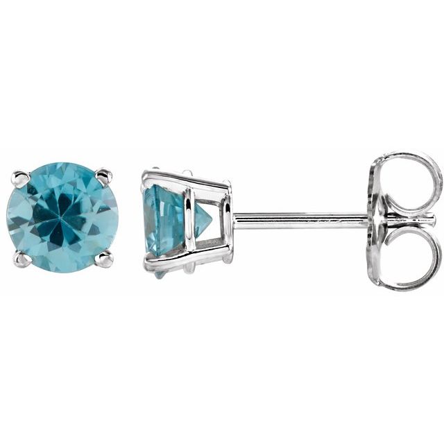 14K Gold 5 mm Natural Blue Zircon Stud Earrings