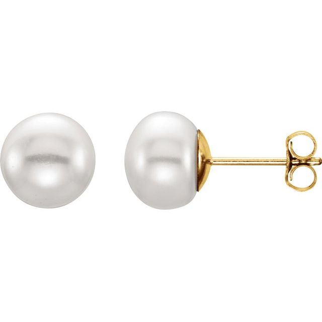 14K Yellow Gold Cultured White Freshwater Pearl Stud Earrings