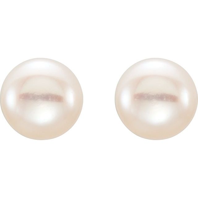 14K Yellow Gold Cultured White Freshwater Pearl Stud Earrings