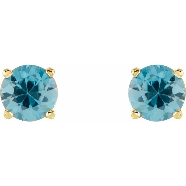 14K Gold 5 mm Natural Blue Zircon Stud Earrings