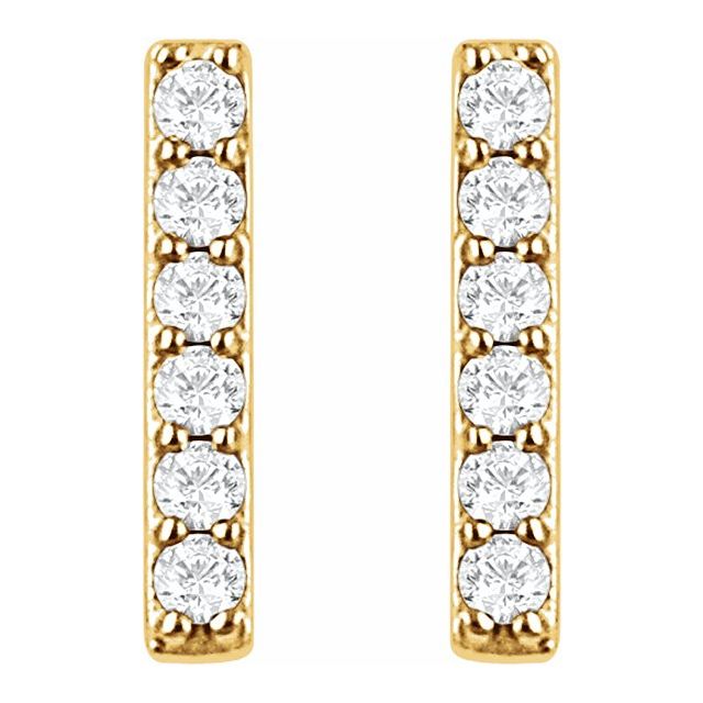 14K Yellow Gold 1/10 CTW Diamond Bar Earrings