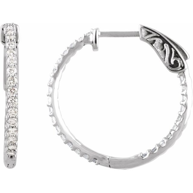 23 mm 3/4 CTW Natural Diamond Inside-Outside Hinged Hoop Earrings