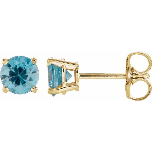 14K Gold 5 mm Natural Blue Zircon Stud Earrings