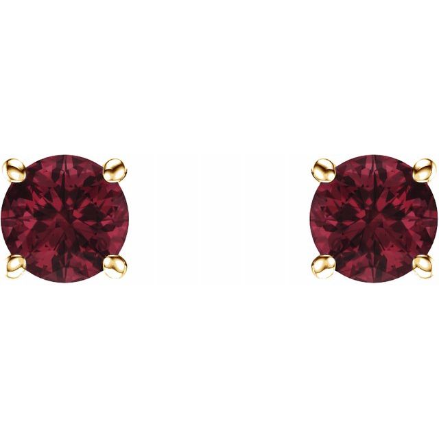 14K Gold 5 mm Natural Mozambique Garnet Stud Earrings