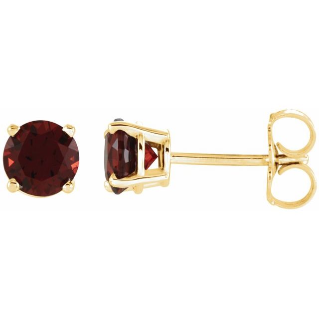 14K Gold 5 mm Natural Mozambique Garnet Stud Earrings