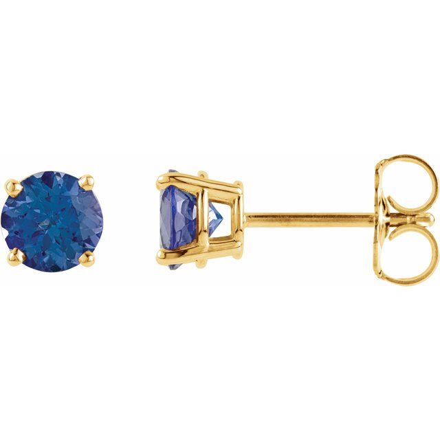 14K Gold 5 mm Natural Tanzanite Stud Earrings