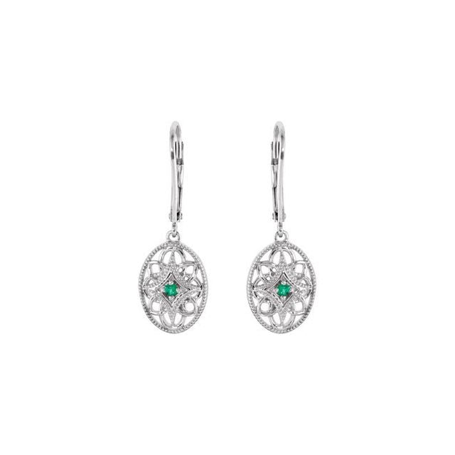Sterling Silver Emerald/Ruby/Sapphire Lever Back Earrings