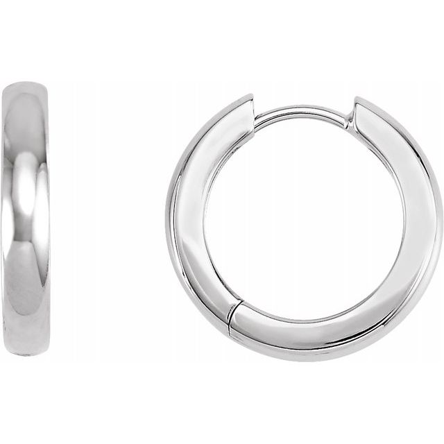 14K White Gold Hinged Hoop Earrings, Round Profile