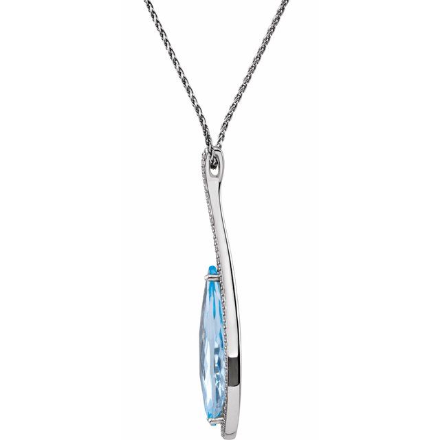 14K White Gold Sky Blue Topaz & Diamond 18" Necklace