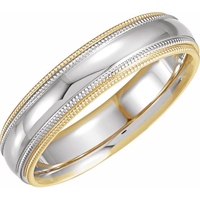 14K Yellow & White Gold Two-Tone Domed Band with Double Milgrain, 5.5 mm Wide