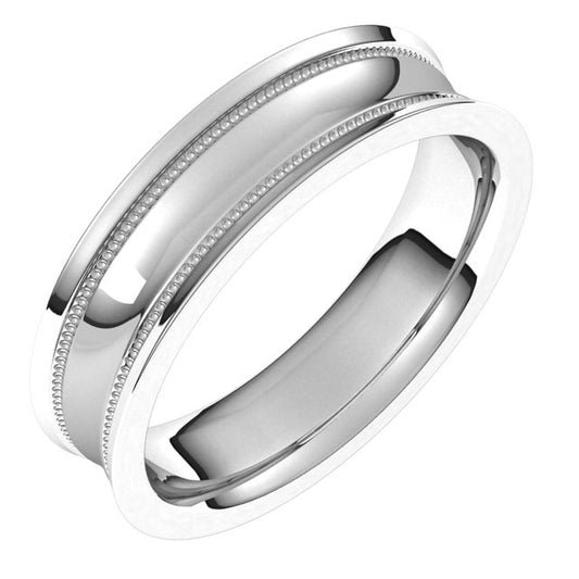 10K White Gold Milgrain Concave with Edge Wedding Band, 5 mm Wide