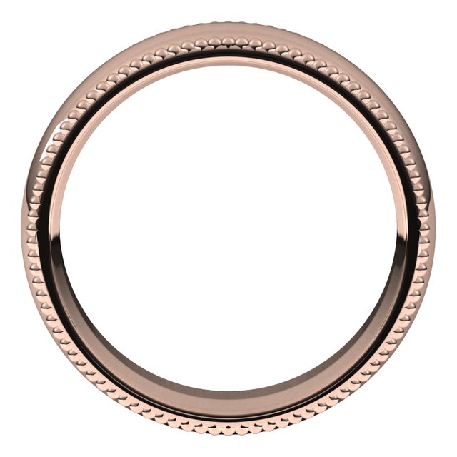 10K Rose Gold Beaded Comfort Fit Wedding Band, 6 mm Wide