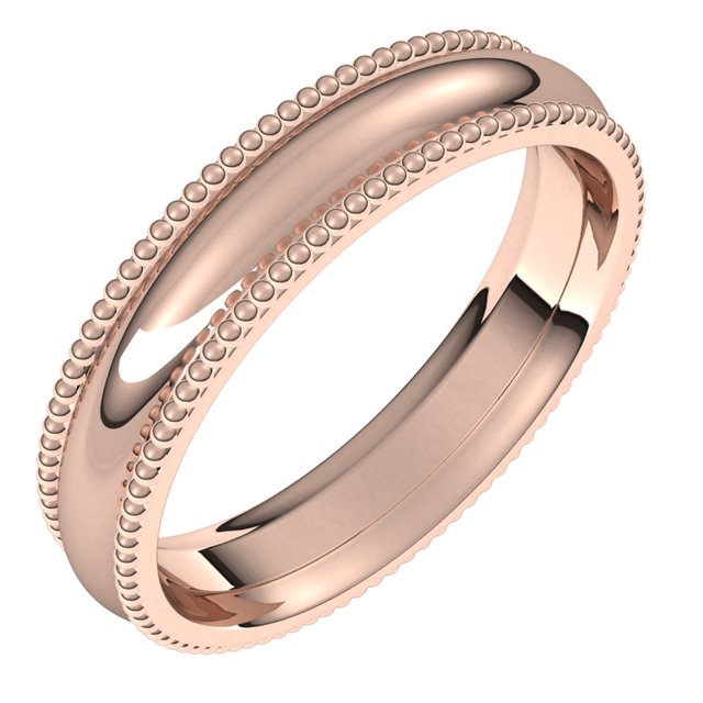 10K Rose Gold Beaded Comfort Fit Wedding Band, 4 mm Wide