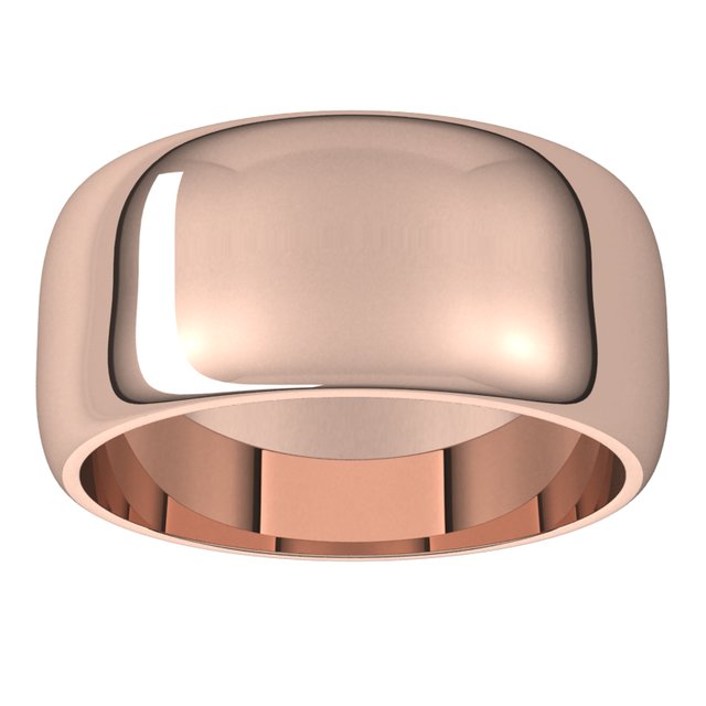 18K Rose Gold Half Round Wedding Band, 9 mm Wide