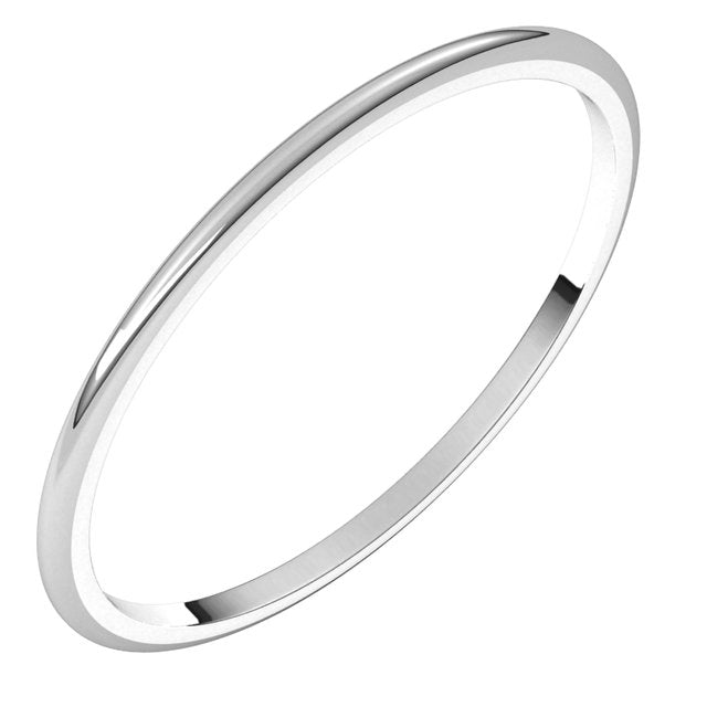 Sterling Silver Half Round Light Wedding Band, 1 mm Wide