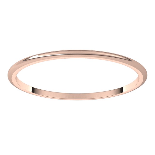 14K Rose Gold Half Round Light Wedding Band, 1 mm Wide