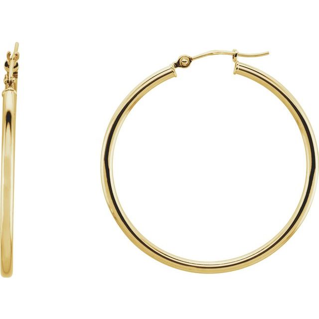 14K Yellow Gold 2 mm Wide Medium/Large Hoop Earrings