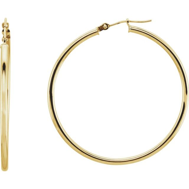 14K Yellow Gold 2 mm Wide Medium/Large Hoop Earrings