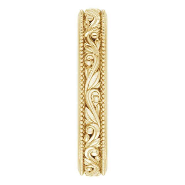 14K Yellow Gold Design-Engraved Wedding Band, 3.2 mm Wide