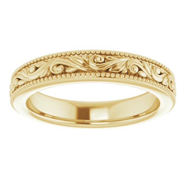 14K Yellow Gold Design-Engraved Wedding Band, 3.2 mm Wide