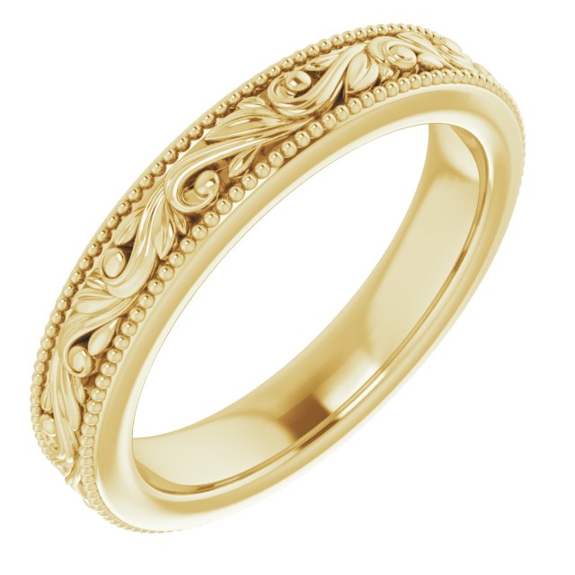 14K Yellow Gold Design-Engraved Wedding Band, 3.2 mm Wide