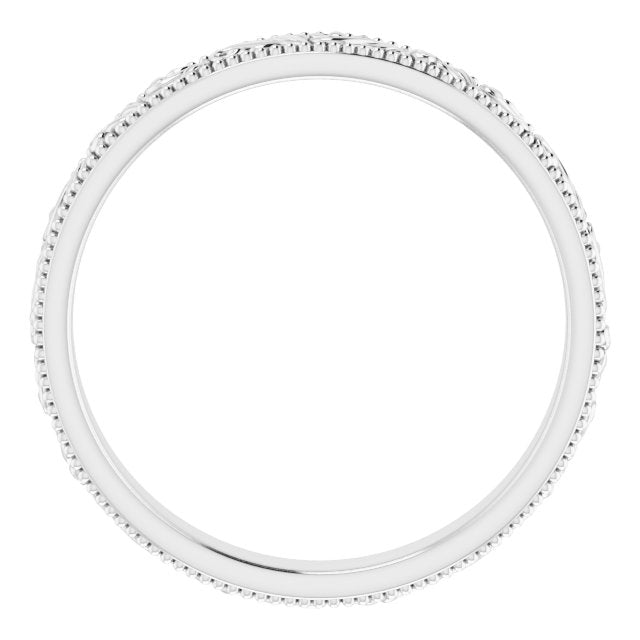 14K White Gold Design-Engraved Wedding Band, 3.2 mm Wide