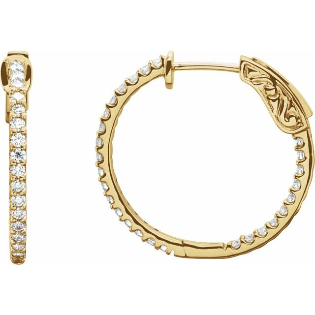 23 mm 3/4 CTW Natural Diamond Inside-Outside Hinged Hoop Earrings