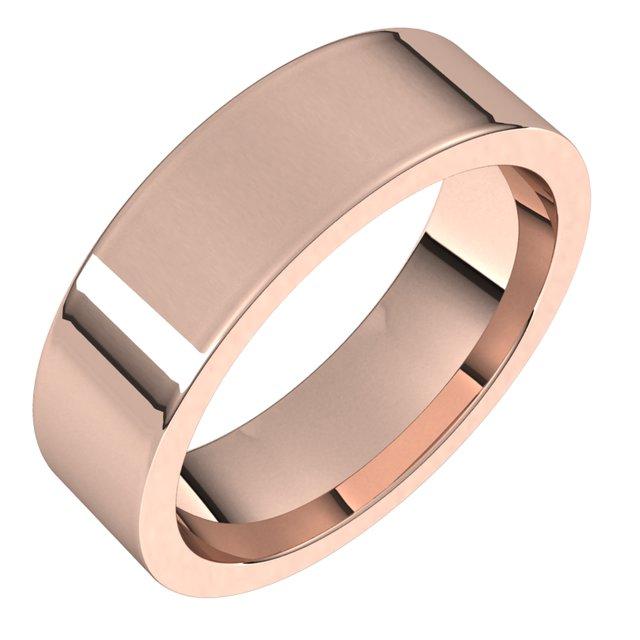 Flat Comfort Fit Wedding Bands, Rose Gold