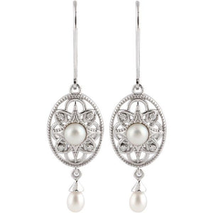 Sterling Silver & Cultured Freshwater Pearl .05 CTW Diamond Earrings