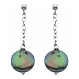 Sterling Silver 12-13 mm Freshwater Cultured Black Coin Pearl Earrings