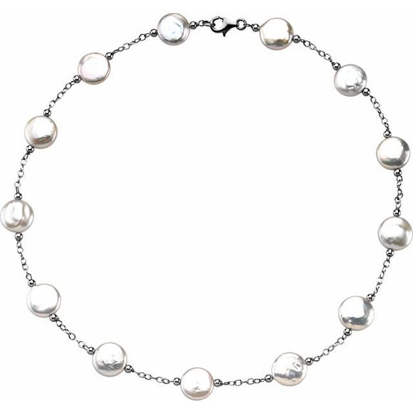 Sterling Silver Cultured White Coin Pearl 18