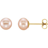 14K Yellow Gold Cultured Pink Freshwater Pearl Stud Earrings