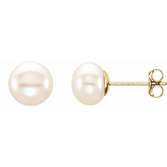 14K Yellow Gold Cultured White Freshwater Pearl Stud Earrings