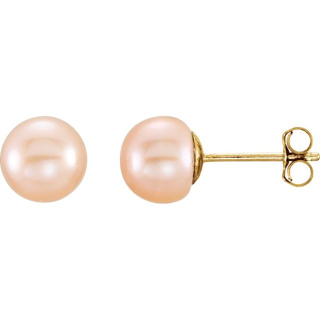 14K Yellow Gold Cultured Pink Freshwater Pearl Stud Earrings