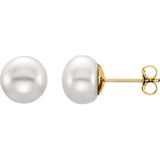 14K Yellow Gold Cultured White Freshwater Pearl Stud Earrings