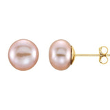 14K Yellow Gold Cultured Pink Freshwater Pearl Stud Earrings