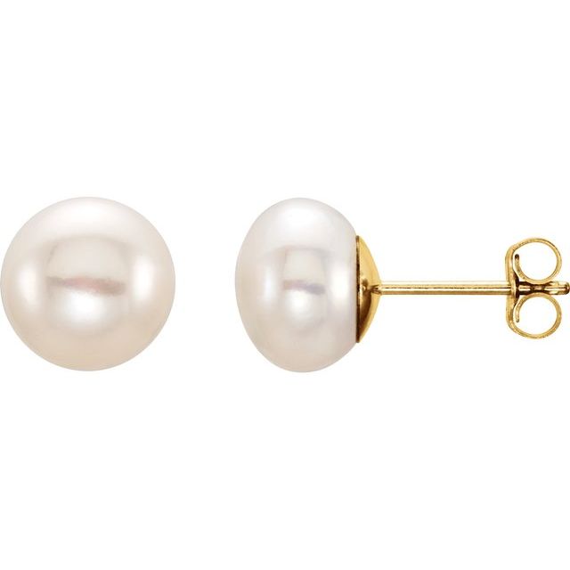 14K Yellow Gold Cultured White Freshwater Pearl Stud Earrings