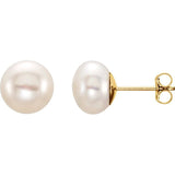 14K Yellow Gold Cultured White Freshwater Pearl Stud Earrings