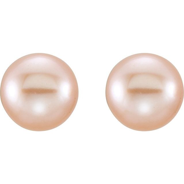 14K Yellow Gold Cultured Pink Freshwater Pearl Stud Earrings