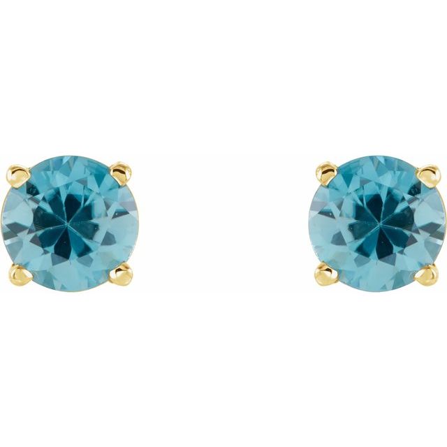 14K Gold 5 mm Natural Blue Zircon Stud Earrings
