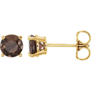 14K Gold 5 mm Natural Smoky Quartz Stud Earrings