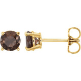 14K Gold 5 mm Natural Smoky Quartz Stud Earrings