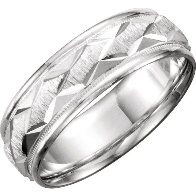 14K White Gold Design Band with Satin Finish & Milgrain, 7 mm Wide