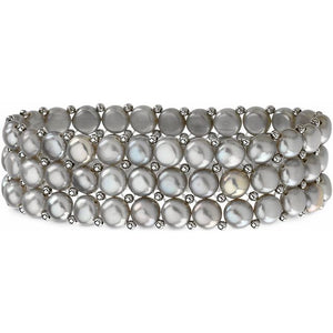 Sterling Silver Cultured Grey Pearl 3 Row Stretch Bracelet