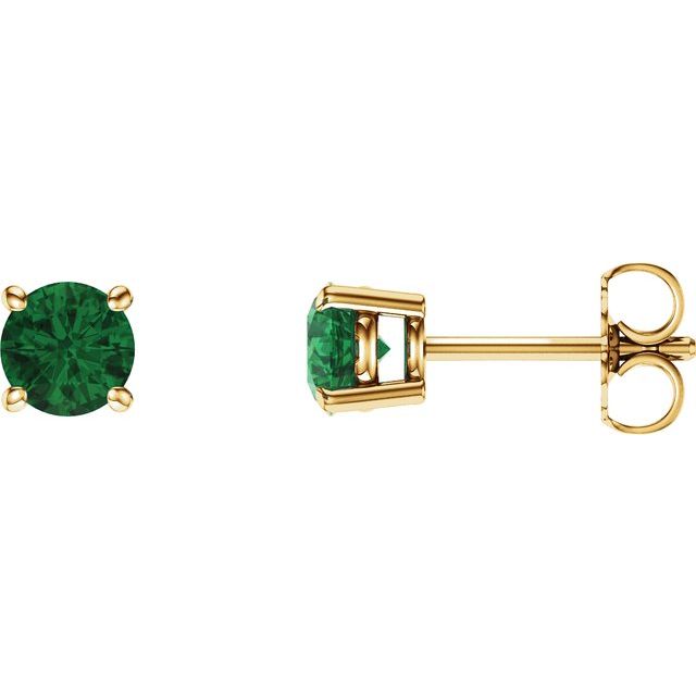 14K Gold 5 mm Natural Emerald Stud Earrings