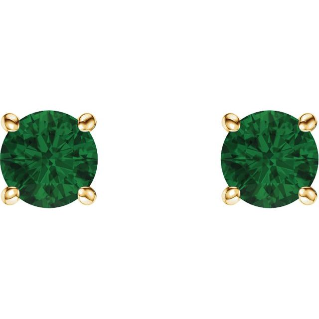 14K Gold 5 mm Natural Emerald Stud Earrings