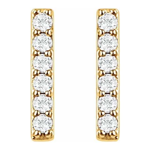 14K Yellow Gold 1/10 CTW Diamond Bar Earrings