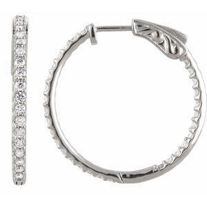 26.5 mm 1 CTW Natural Diamond Inside-Outside Hinged Hoop Earrings